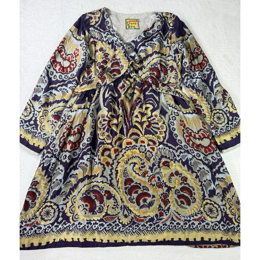 Johnny Was Dress Womens Medium Silk Paisley Tunic Wrap Midi Boho Chic Festival